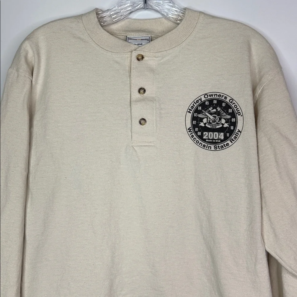 Vintage Harley Owners Group Wisconsin State Rally 2004 Long Sleeve Henley Medium